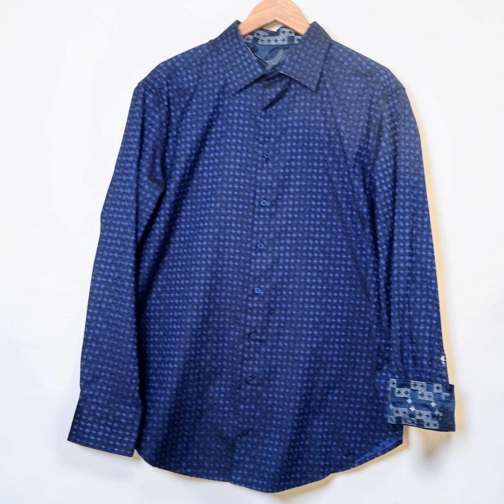 Robert Graham Mens XL Navy Blue Geometric Jacquard Long Sleeve Button Down Shirt